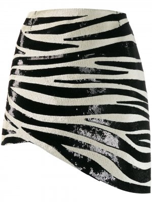 Мини-юбка с зебровым принтом и пайетками Saint Laurent. Цвет: черный