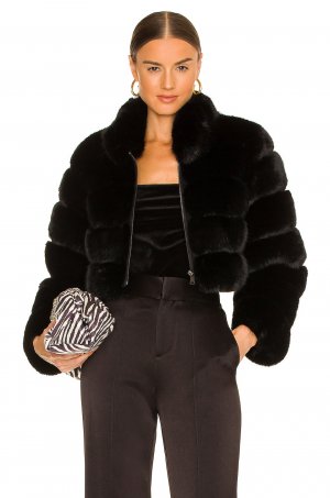 Куртка Faux Fox Fur, черный Adrienne Landau