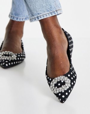 Черные туфли в горошек с острым носком и декоративной отделкой Laura-Черный ASOS DESIGN