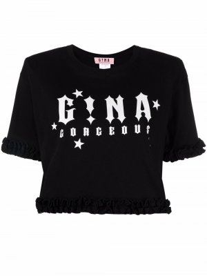 Укороченная футболка с логотипом Gina. Цвет: черный