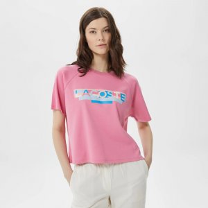 Футболки Женская футболка Loose Fit с круглым вырезом и принтом Lacoste. Цвет: розовый