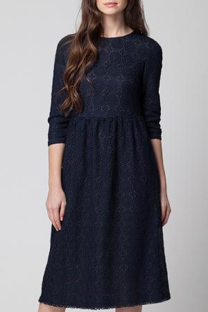 Элегантное кружевное платье VILATTE. Цвет: темно-синий
