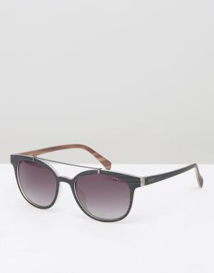 Круглые солнцезащитные очки с двойной переносицей Esprit. Цвет: черный