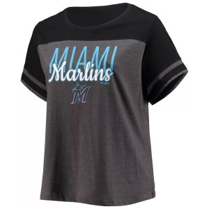 Женская темно-серая/черная футболка Miami Marlins больших размеров с цветными блоками Unbranded