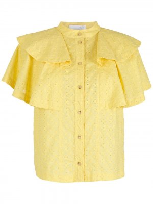 Блузка с оборками и английской вышивкой Nk. Цвет: желтый