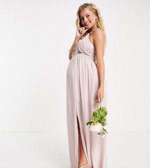 Серовато-бежевое плиссированное платье макси для подружки невесты -Розовый цвет TFNC Maternity