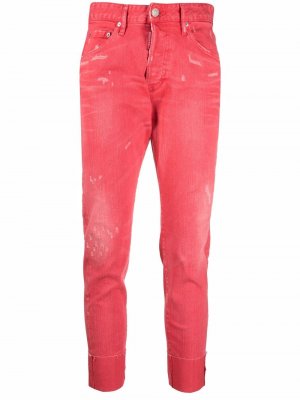 Укороченные джинсы с эффектом потертости Dsquared2. Цвет: красный
