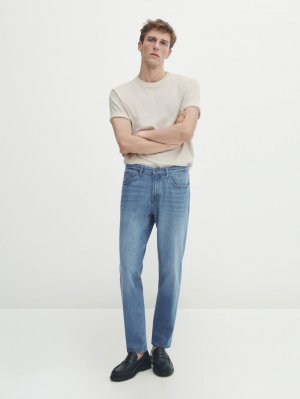Бличные джинсы зауженного кроя среднего кроя, индиго Massimo Dutti