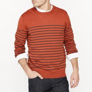 Пуловер в полоску с круглым вырезом из смесовой ткани льна R essentiel. Цвет: кирпичный,хаки в полоску экрю