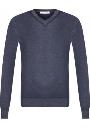 Однотонный пуловер из смеси кашемира с шелком Cruciani. Цвет: темно-синий