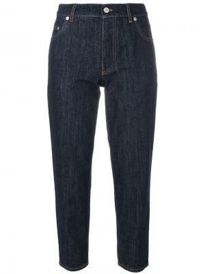 Укороченные джинсы с заплатками Miu. Цвет: синий