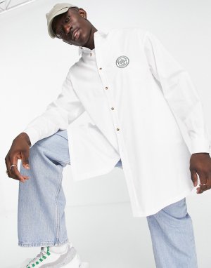 Oversized-рубашка А-силуэта с длинными рукавами и нашивкой университетского парусного клуба -Белый ASOS DESIGN