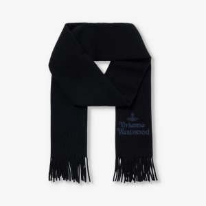 Шерстяной шарф с фирменной вышивкой и бахромой , черный Vivienne Westwood