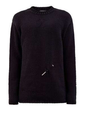 Удлиненный пуловер крупной вязки с литой деталью OFF-WHITE. Цвет: черный