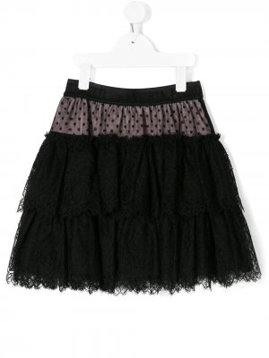 Расклешенная юбка из тюля с узором в горох Alberta Ferretti Kids. Цвет: черный