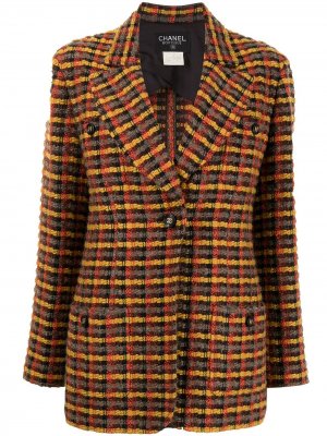 Твидовый пиджак 1995-го года в клетку Chanel Pre-Owned. Цвет: красный