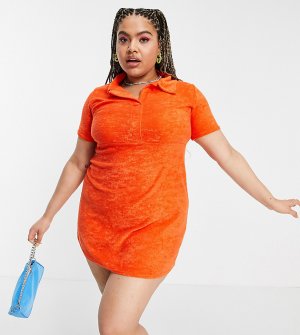 Рубиново-оранжевое платье-поло мини из махровой ткани ASOS DESIGN Curve-Оранжевый цвет Curve