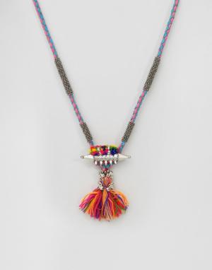 Ожерелье с кисточкой и помпонами Glamorous. Цвет: мульти