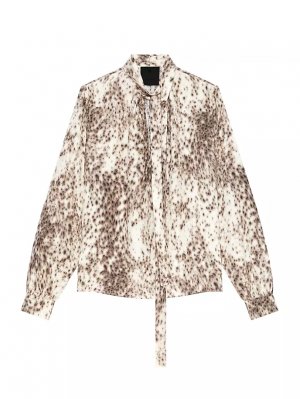 Блузка из шелка с принтом снежного барса и лавальером , цвет natural brown Givenchy