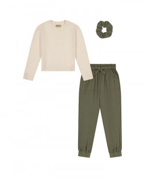Комплект из трех предметов для маленьких и больших девочек: свитер с длинными рукавами, брюки-джоггеры BEARPAW, зеленый Bearpaw