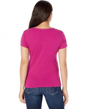 Рубашка U.S. POLO ASSN. Scallop Edge Trim V-Neck Tee Shirt, цвет Hillsdale Fuchsia