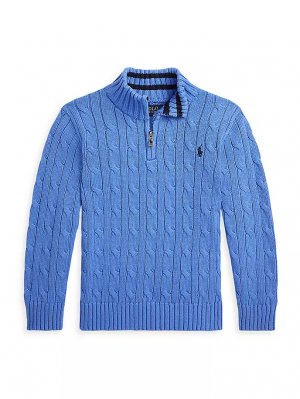 Пуловер косой вязки с полумолнией и молнией для маленьких мальчиков , синий Polo Ralph Lauren