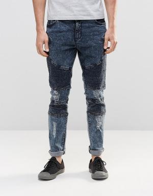 Байкерские джинсы с потертостями Nickel Seep Systvm. Цвет: серый