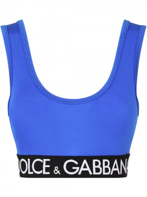 Укороченный топ с логотипом Dolce & Gabbana. Цвет: синий