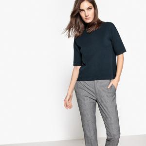 Пуловер с короткими рукавами и воротником-стойкой La Redoute Collections. Цвет: серый меланж,темно-синий