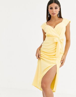 Платье миди со сборками и поясом -Желтый Talulah