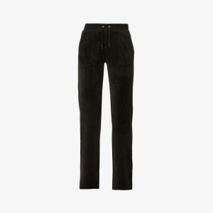 Велюровые брюки прямого кроя со средней посадкой и вышитым логотипом , черный Juicy Couture