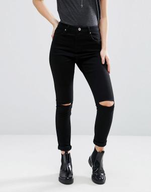 Зауженные джинсы с рваными коленками Brave Soul. Цвет: черный
