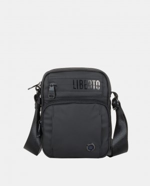 Маленькая черная нейлоновая сумка через плечо с передним карманом , черный Liberto