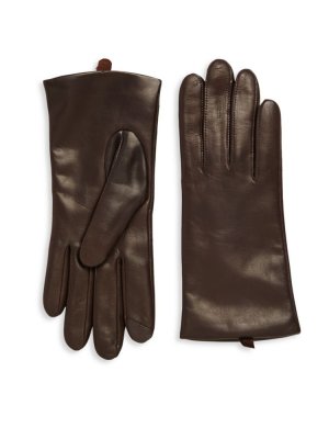 Кожаные технические перчатки на кашемировой подкладке , коричневый Saks Fifth Avenue