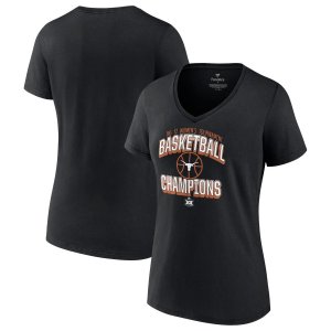Женская черная футболка с логотипом Texas Longhorns 2022, баскетбольная конференция «Чемпионы турнира Big 12» v-образным вырезом Fanatics