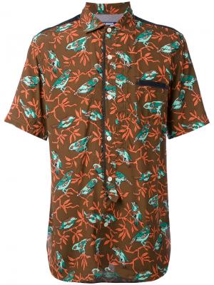 Рубашка с короткими рукавами и принтом птиц Junya Watanabe Comme Des Garçons Man. Цвет: коричневый