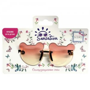 Fashion Солнцезащитные очки д.детей Мишки,без оправы,цв.стекол розовый,карта,пакет Lukky