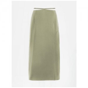 Атласная юбка миди с узким поясом, цвет оливковый, размер S Lichi