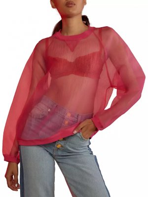 Пуловер из органзы с круглым вырезом , ярко-розовый Cynthia Rowley
