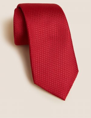 Текстурированный галстук из чистого шелка , красный Marks & Spencer