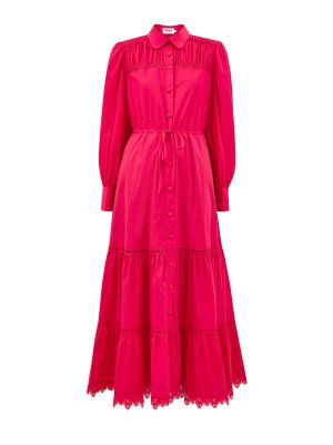 Платье-рубашка Lotus из хлопка с кружевной вышивкой CHARO RUIZ IBIZA. Цвет: розовый