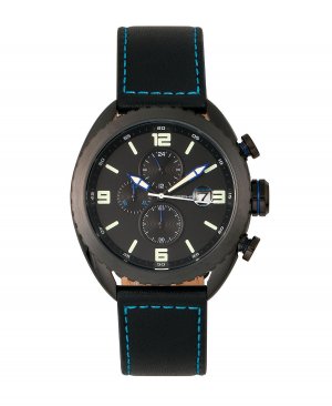 Серия M64, черный корпус, часы с хронографом, кожаный ремешок синей окантовкой и датой, 48 мм Morphic