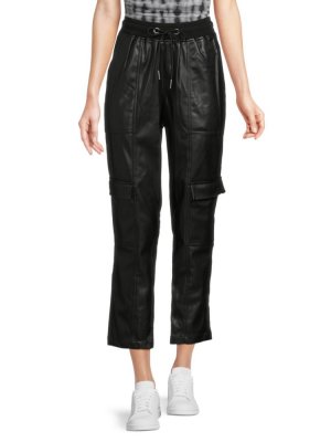 Укороченные брюки из искусственной кожи на шнурке , черный DKNY