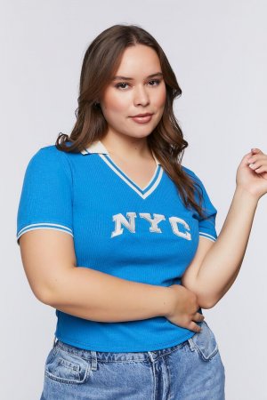 Рубашка поло больших размеров NYC , синий Forever 21