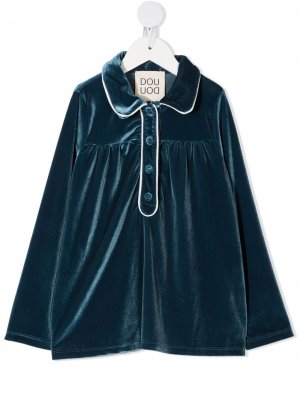 Бархатная блузка с окантовкой Douuod Kids. Цвет: синий