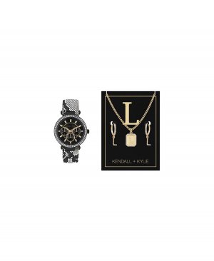 Женские аналоговые черно-белые часы из искусственной кожи со змеей, 38 мм, подарочный набор Kendall + Kylie