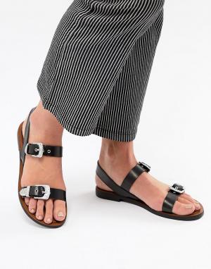 Черные сандалии с пряжками в стиле вестерн Pull&Bear. Цвет: черный