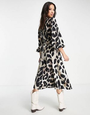 Леопардовое платье миди с запахом и длинными рукавами Object Unknown