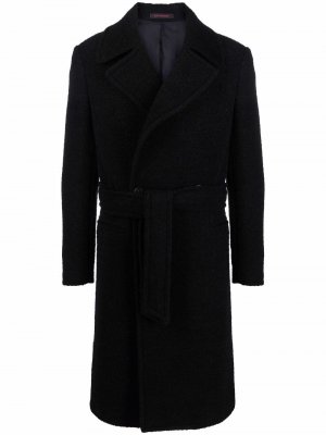 Двубортное пальто с поясом The Gigi. Цвет: черный