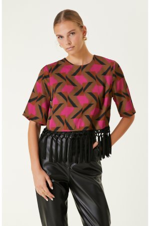 Коричневая блузка с узором , коричневый Network